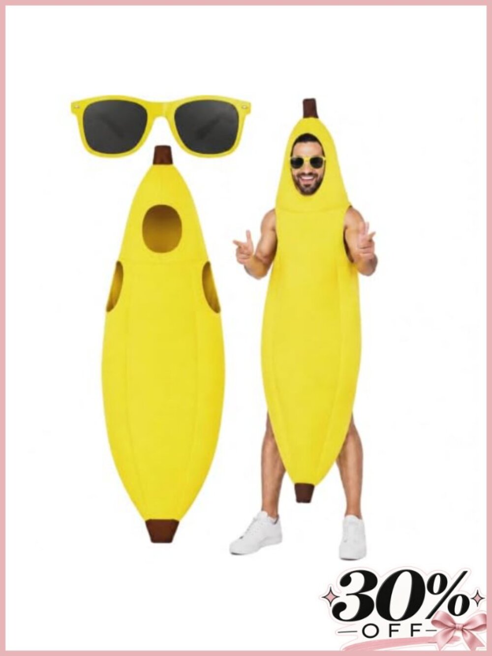 Banana Costume Set with Glasses, Adult Halloween Funny Fruit Cosplay